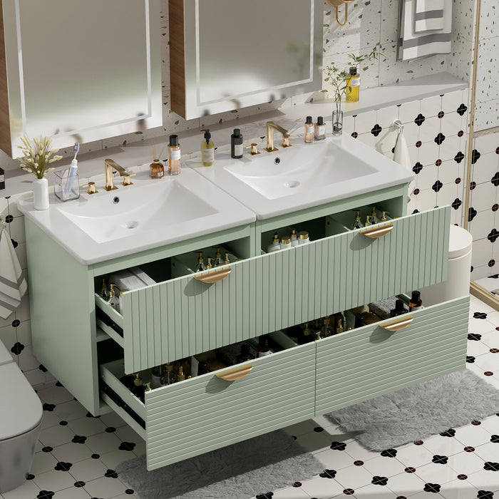 Meuble de salle de bain mural moderne Hugo 48 pouces avec tiroirs, vert