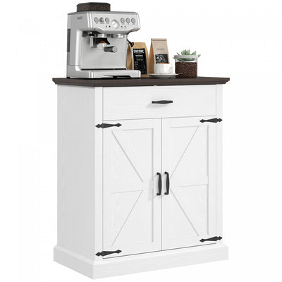 HOMCOM 30" Farmhouse Sideboard Buffet Cabinet with 2 Barn Doors White