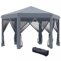 Outsunny 13' X 11' Heavy Duty Pop Up Canopy Avec Forme Hexagonale, Filet Lateral A 6 Mailles, Hauteu