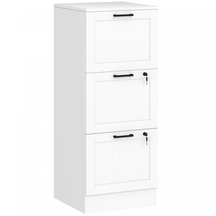 HOMCOM Classeur a 3 tiroirs avec serrure pour lettre A4, Blanc