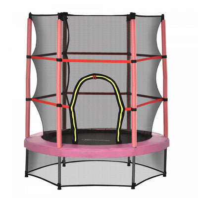 Outsunny 55" Kids Trampoline with Enclosure Net Steel Frame Indoor Round Bouncer Rebounder Age 3 to 6 Years Old, Pink