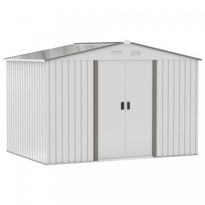 Outsunny 9' X 6' Garden Storage Shed With Floor Foundation, Metal Tool Storage House With Double Doo|Outsunny Abri De Rangement En Metal 9' X 6', Maison A Outils De Jardin