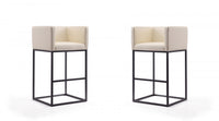  Tabouret de bar Embassy style milieu du siecle en metal et tissu creme - Lot de 2