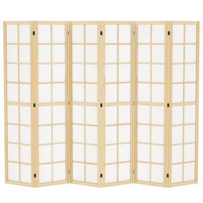 HOMCOM 6 Panel Room Divider, 5.6 ft Folding Privacy Screen, Natural Wood