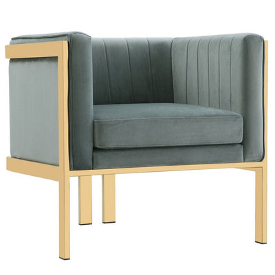Manhattan Comfort Paramount Polished Brass Velvet Accent Armchair - Warm Grey|Fauteuil d’appoint Paramount de Manhattan Comfort en laiton poli et en velours - gris chaleureux