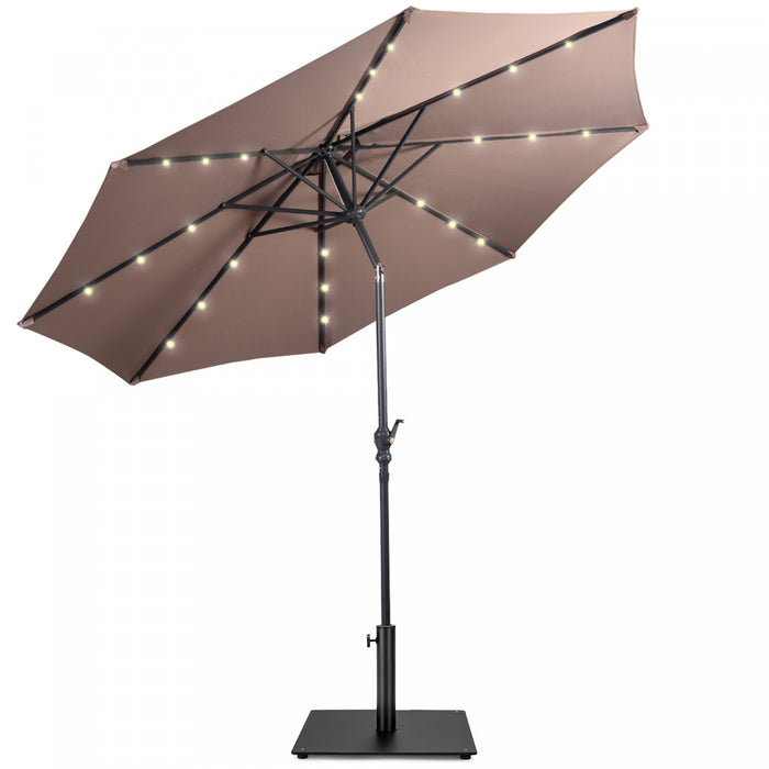 Costway Parasol Solaire de Patio 10ft Lumieres Solaires Exterieur avec Pied de Parasol en Acier de 36 LBS