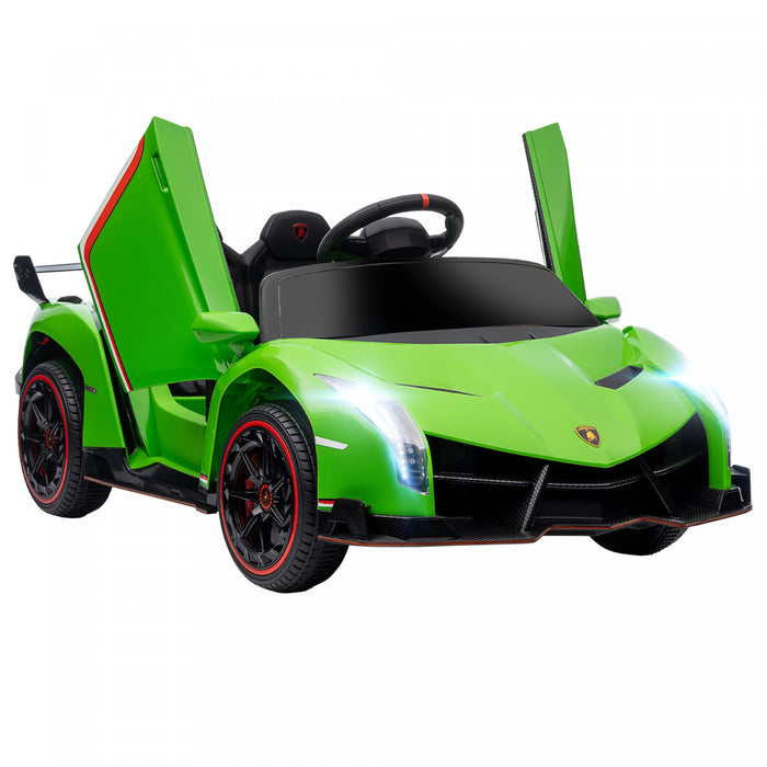Aosom Voiture Electrique 12 V Avec Portes Papillon, 7 Km/h, Jouet Pour Enfants Avec Batterie Portable, Telecommande, Bluetooth, Klaxon, Musique, Lumieres, Systeme De Suspension, Vert