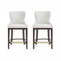 Tabouret de comptoir Blair moderne en bois et tissu blanc - Lot de 2