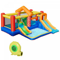 Outsunny 4 En 1 Chateau Gonflable Extra Large Double Slips Maison Piscine Mur D'escalade Avec Sac De