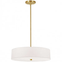Luminaire suspendu Everly de Dainolite avec abat-jour blanc, fini laiton vieilli et 4 ampoules