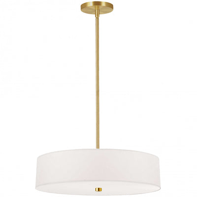 Dainolite Everly 4 Light Pendant Aged Brass Finish White Shade Lamp|Luminaire suspendu Everly de Dainolite avec abat-jour blanc, fini laiton vieilli et 4 ampoules