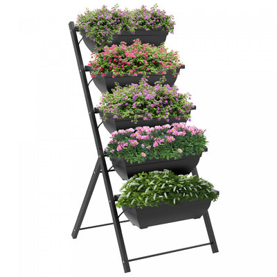 Outsunny 5-tier Raised Garden Bed With 5 Planter Boxes, Outdoor Plant Stand Grow Containers With Lea|Outsunny Lit De Jardin Sureleve A 5 Niveaux Avec 5 Bacs A Plantes, Support Pour Plantes D'exterieur