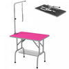 Pawhut Table De Toilettage Pliable En Acier Inoxydable Pour Chien Avec Bras Reglable Et Panier, Rose