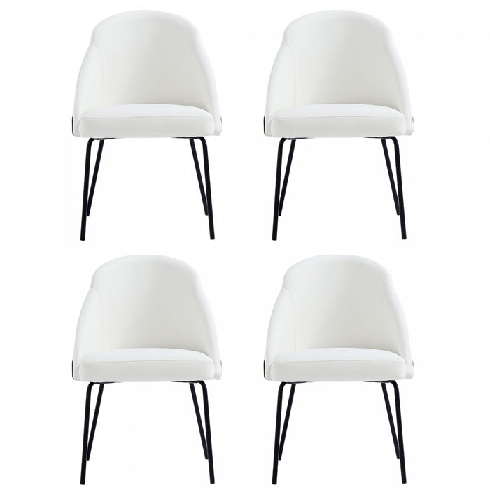 Chaise de salle a manger moderne Gracie en cuir vegetalien et metal, blanc et noir - Lot de 4