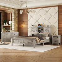  Madison Ensemble de chambre avec lit plateforme style ferme, rangement et station de recharge, taille Queen, gris