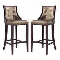 Tabouret de bar traditionnel en bois avec assise rembourree Fifth Avenue, bronze - Lot de 2
