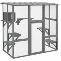 Pawhut Catio Enclos D'exterieur Pour Chat En Bois Avec Toit Resistant Aux Intemperies, Pont, Boite D