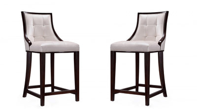 Fifth Avenue Traditional Wood Upholstered Counter Stool in Pearl White - Set of 2 | Tabouret de comptoir traditionnel en bois Fifth Avenue avec assise rembourree, blanc perle - Lot de 2