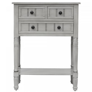 Table Console Olivia En Bois Massif Avec Tiroirs Et Etagere Inferieure - Gris