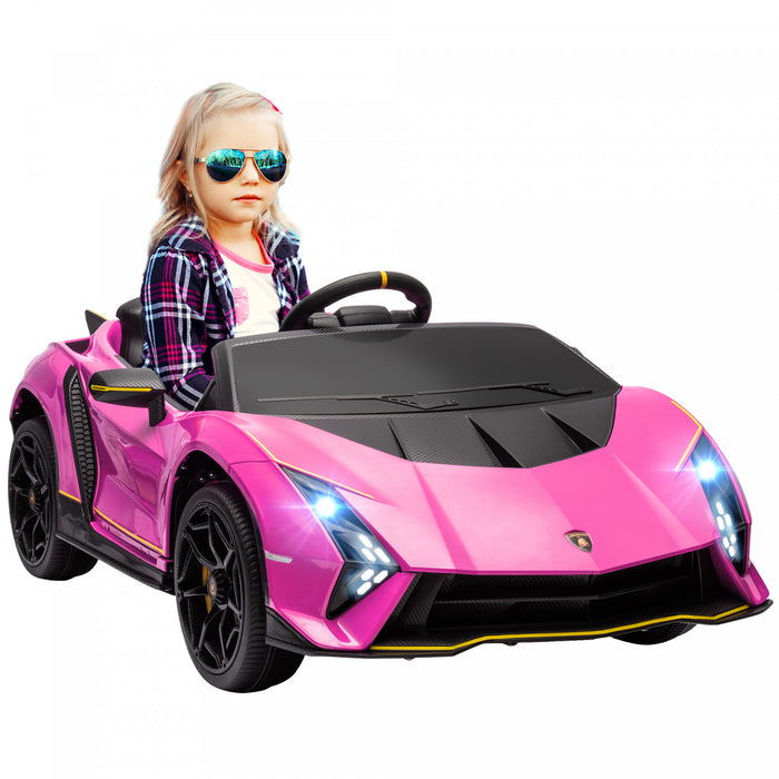 Qaba Voiture Electrique Pour Enfants 12 V, Alimentee Par Batterie, Lamborghini Autentica, Voiture Pour Enfants Sous Licence Avec Portes Papillon, Telecommande, Lumieres, Rose