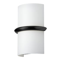 Applique murale Wallace de Dainolite en verre blanc opale, avec fini noir mat et ampoule de 14 W