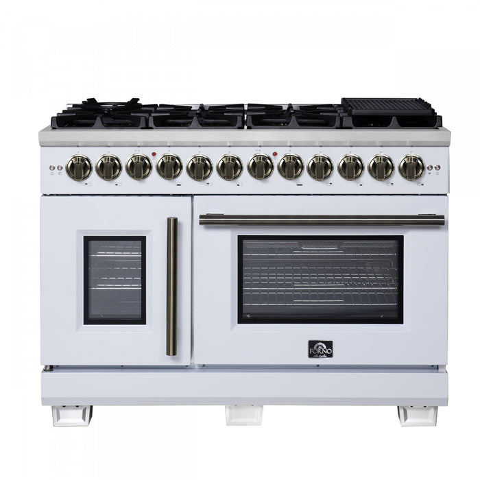 Cuisiniere a double combustible Capriasca 48 po, blanche, 6.58 pi³ – FFSGS6387-48WHT