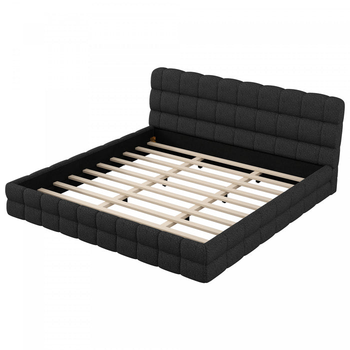Lit plateforme moderne Emma rembourre avec structure en bois massif confortable, taille king, noir