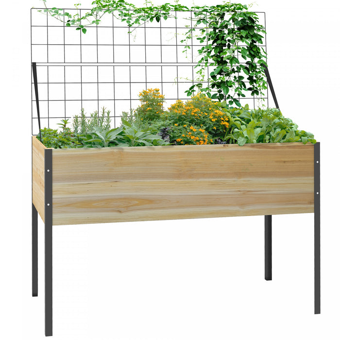 Outsunny Lit De Jardin Sureleve En Bois Avec Treillis Et Doublure De Lit, Jardiniere Surelevee Avec Pieds En Metal Pour Legumes, Fleurs, Herbes
