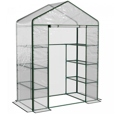 Outsunny 56" X 29" X 77" Portable Walk-in Greenhouse Garden Flower Plant Growing Warm House W/ 4 Tie|Outsunny 56" X 29" X 77" Serre Portable Plante De Jardin , Maison Chaude Avec Etageres A 4 Niveaux E