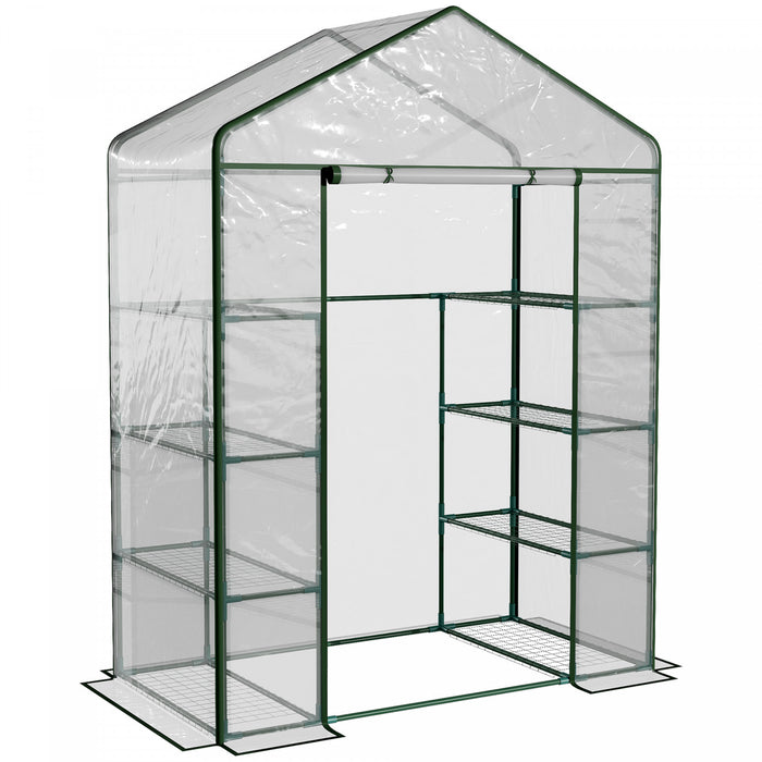 Outsunny 56\" X 29\" X 77\" Serre Portable Plante De Jardin , Maison Chaude Avec Etageres A 4 Niveaux Et Porte A Glissiere Enroulable, Transparent