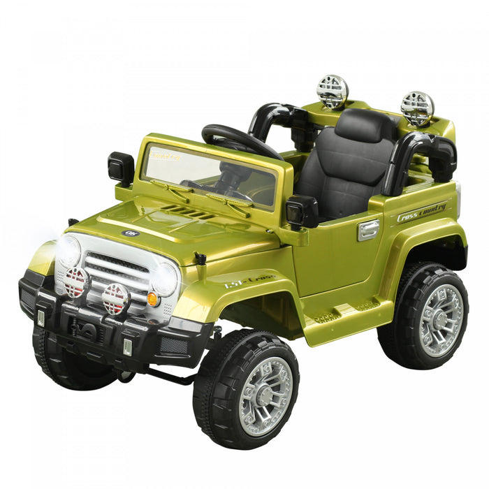 Aosom Voiture Electrique A Chevaucher 12v Enfants Jouet Camion Avec Telecommande 2 Vitesses Lumieres Mp3 Lcd Indicateur De Puissance, Vert