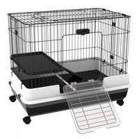 Pawhut Cage A Lapin Roulante Pour Petit Animal Domestique Habitat De Lapin Plateau Coulissant Avec R