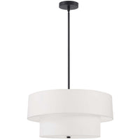 Luminaire suspendu Everly de Dainolite avec abat-jour blanc, 2 niveaux, fini noir mat et 4 ampoules