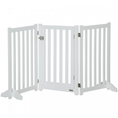 Pawhut Foldable Dog Gate With Door, 3 Panels Freestanding Pet Gate With Support Feet Indoor Playpen |Pawhut Barriere Pliable Pour Chien Avec Porte, Barriere Autoportante A 3 Panneaux Avec Pieds De Sout
