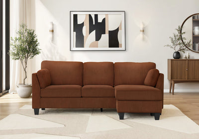 Upholstered Sofa Chaise Lounger, Rust Fabric, Modern, Contemporary Sofa | Canape Chaise Longue Rembourre, Tissu Rouille, Moderne, Contemporain