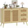 HOMCOM Buffet en rotin 47\" avec portes a fermeture amortie, naturel