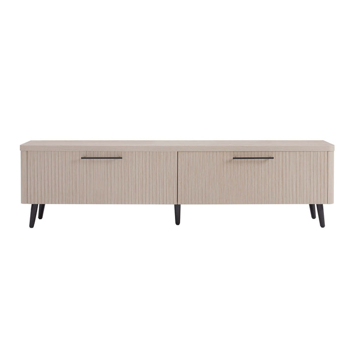Meuble TV Jodie style milieu du siecle a cannelures, 175 cm, chene blanchi