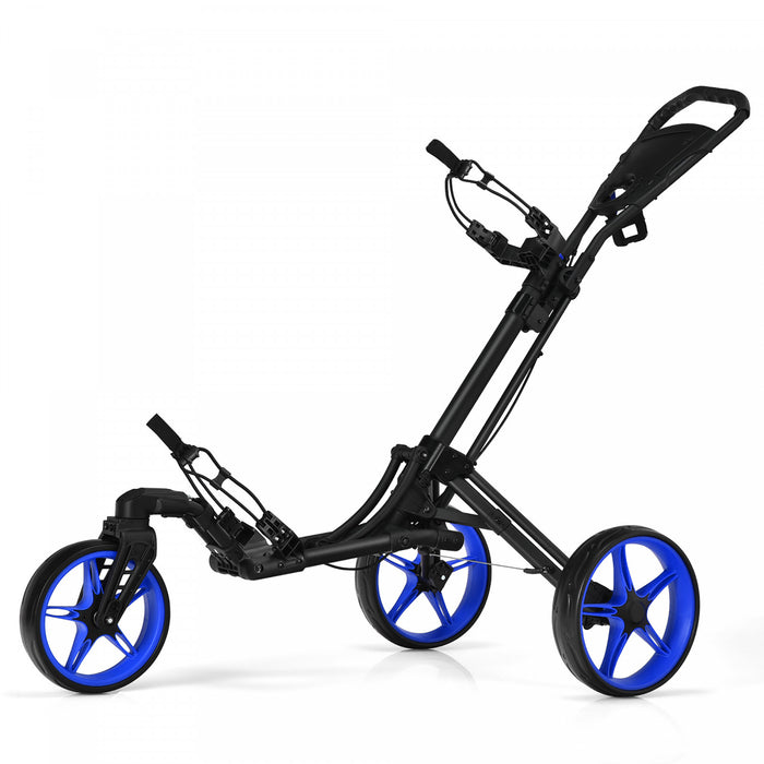 Goplus Pliant Golf Pousser Chariot W / Tableau De Bord Poignee Reglable Roue Pivotante Bleu