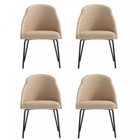  Chaise de salle a manger moderne Gracie en cuir vegetalien et metal, couleur beige et noir - Lot de 4