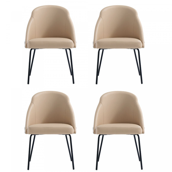 Chaise de salle a manger moderne Gracie en cuir vegetalien et metal, couleur beige et noir - Lot de 4