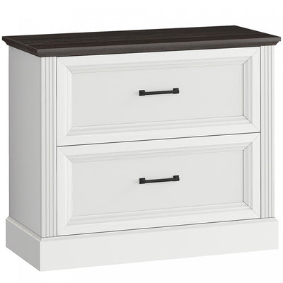 HOMCOM Lateral File Cabinet with 2 Drawers, Farmhouse Filing Cabinet, White