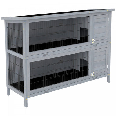 Pawhut 54" 2-story Large Rabbit Hutch Bunny Cage Wooden Pet House Small Animal Habitat With Lockable Doors, No Leak Tray And Waterproof Roof For Rabbits, Chickens, Ducks, Outdoor/indoor Gray