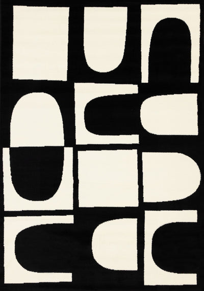Florence Black White Dynamic Geometric Design, 6'7" x 9'6" Indoor Area Rug | Motif geometrique dynamique noir et blanc Florence, 6'7" x 9'6"