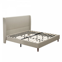  Cadre de lit King Harper rembourre avec tete de lit haute, en tissu lin, beige