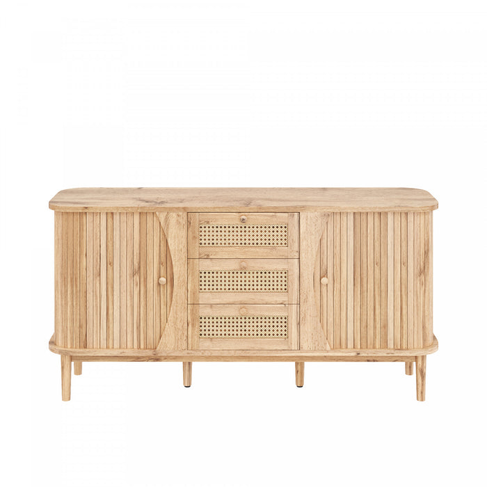 James 55.3\" Cabinet Moderne Minimaliste en Bois avec Portes Coulissantes et Etageres Ajustables, Naturel