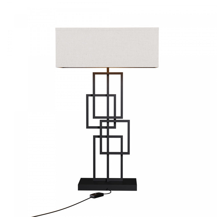 Lampe de table géométrique chic noire de 27 po avec abat-jour cylindrique