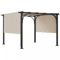 Outsunny 10' X 10' Pergola Patio Gazebo Abri Solaire A Auvent Retractable Avec Structure Metal Beige