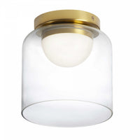 Plafonnier affleuré Nadine de Dainolite de 7 po de diamètre en verre transparent, avec fini laiton vieilli et ampoule à DEL de 10 W