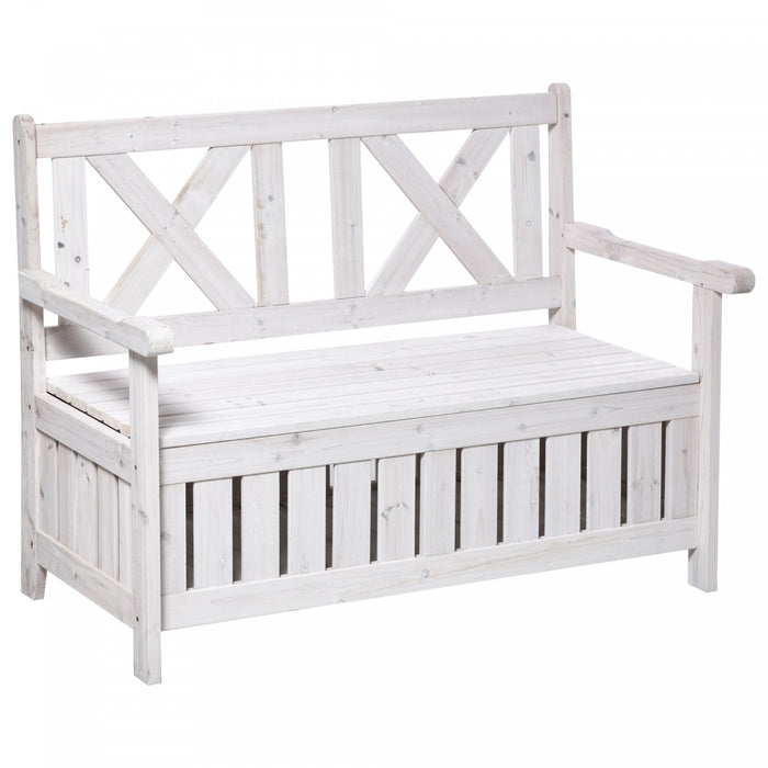 Outsunny Banc D'exterieur En Bois 2 Places Avec Coffre, Blanc