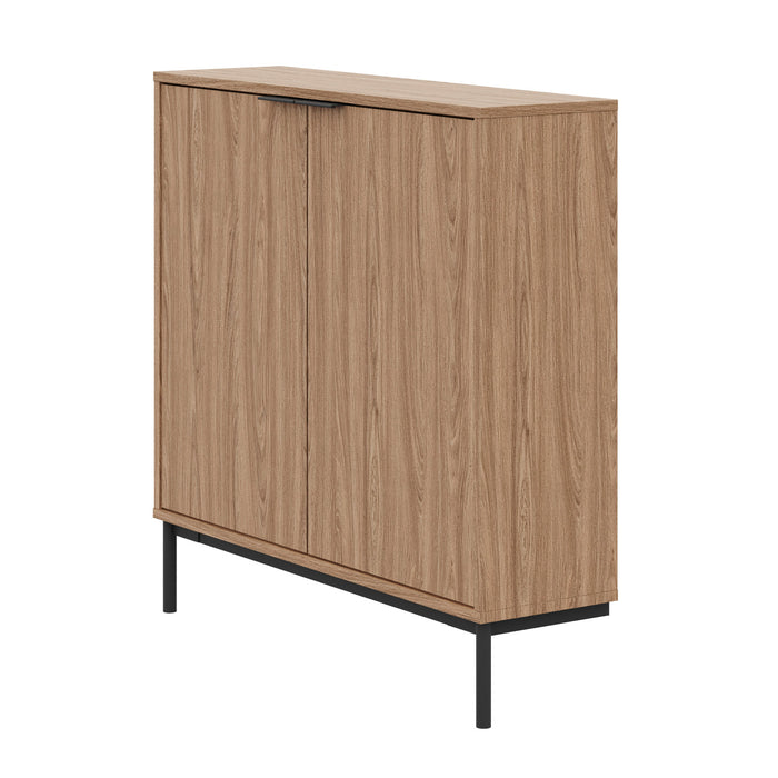 Armoire décorative de rangement mince Nordika à 2 portes - noyer clair